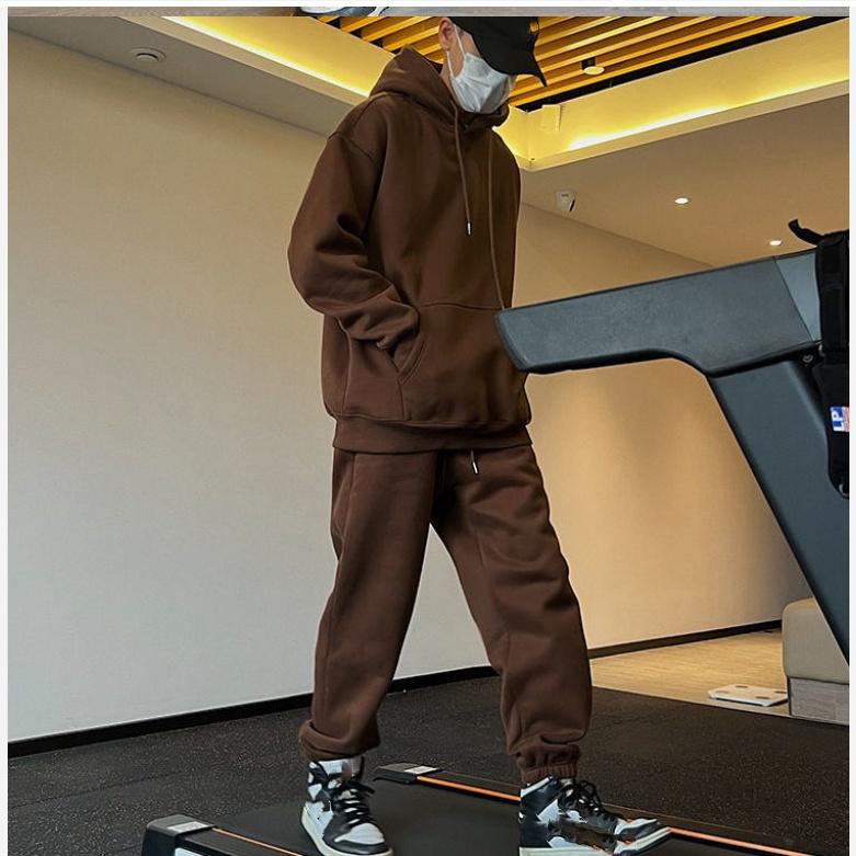 Осенне-зимний модный худи-костюм для пар с плюшевой подкладкой теперь повседневный, свободного кроя, с длинными рукавами.