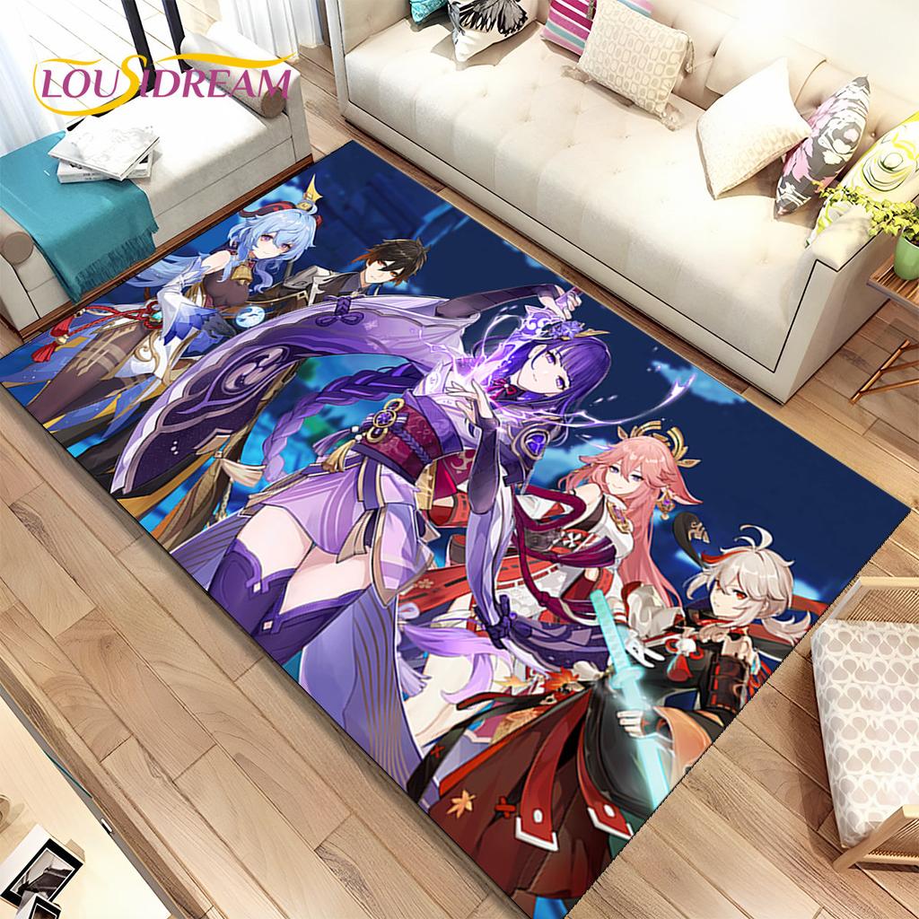 Genshin Impact Cartoon Game Area Rug, ковер для дома, гостиной, спальни, дивана, дверного коврика, кухонного декора, детский нескользящий напольный коврик
