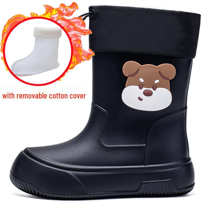 Женские водонепроницаемые резиновые сапоги до середины икры, нескользящая резиновая подошва с хлопковой подкладкой для использования на улице и на кухне.