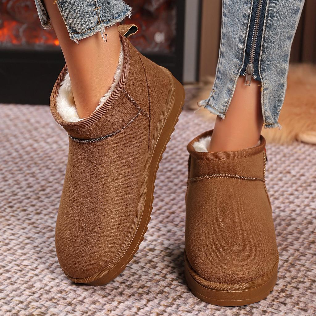 Женские однотонные толстые плюшевые зимние ботинки, удобные теплые ботильоны на плоской подошве, женская зимняя повседневная хлопковая обувь, размер 36-44