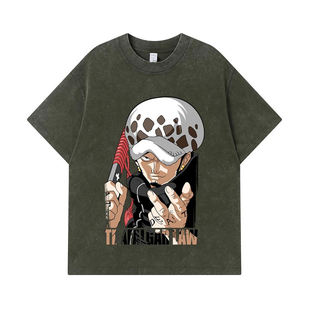 275 GSM Washed T-shirts 100% Cotton One Piece V63 Law Print Unisex Heavy Cotton T Shirt