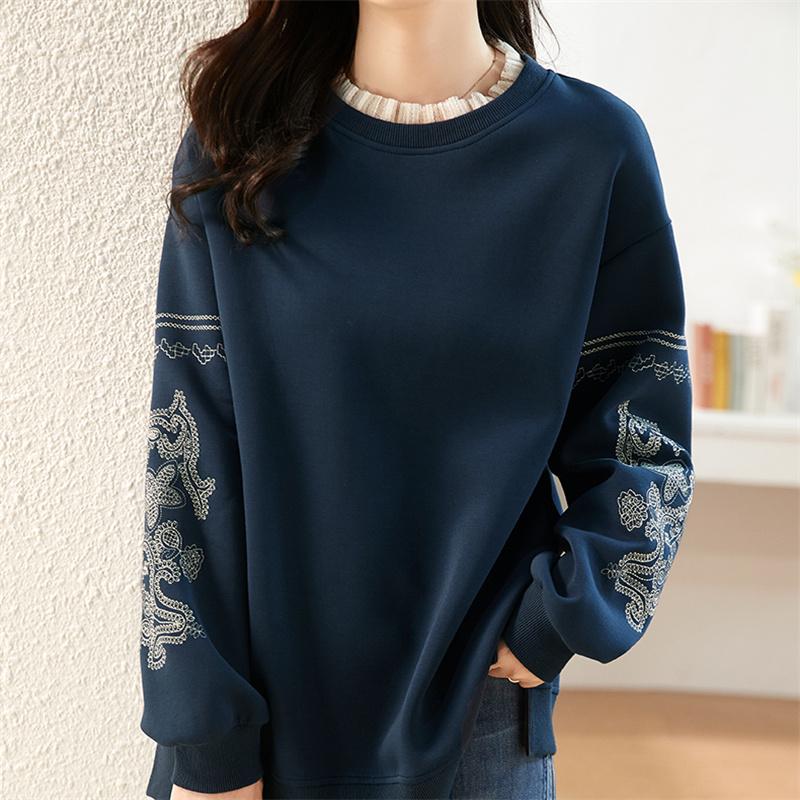 Spring and Autumn Ladies Thin Loose Round Neck Sweatshirt Women's Loose Casual Long Sleeve Comfortable Outerwear