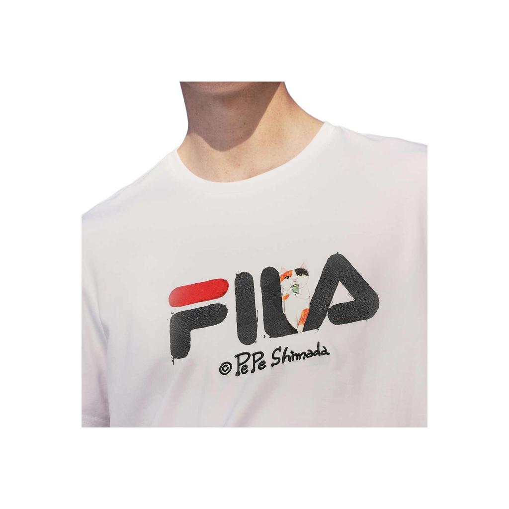 Fila Мужская повседневная дышащая спортивная футболка с принтом X Pepe Shimada, стандартный белый цвет F11M133196F-WT