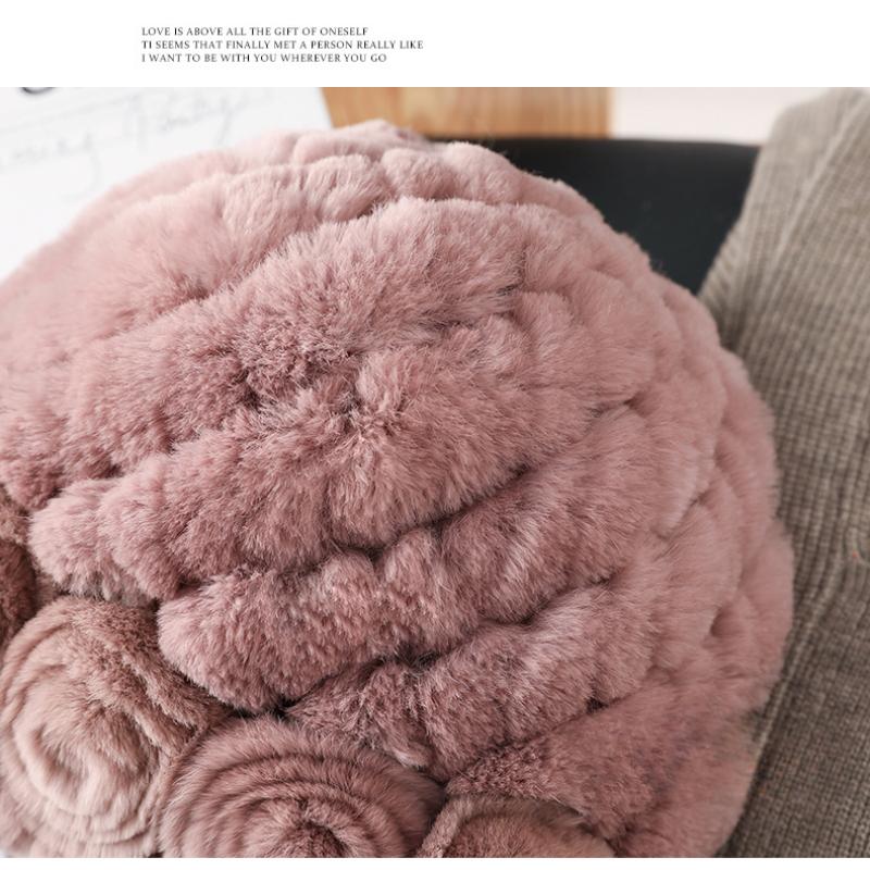 Winter Warm Scarf Hat Two-piece Set, Middle-aged and Elderly Temperament Rex Rabbit Fur Hat, Mother Flower Scarf