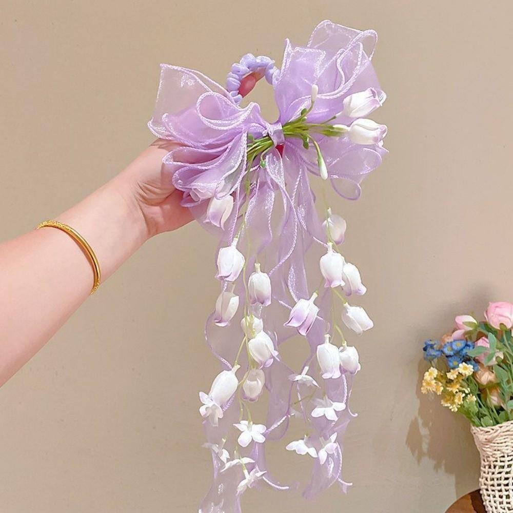 Long Streamer Hair Accessory Sheer Organza Hair Rope Vintage Ribbon Bow Hair Scrunchies Wedding