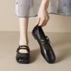 Fashion Double Belt Buckle Flats Loafers Woman Solid PU Leather Tabis Shoes Barefoot Mary Janes Ladies Daily Round Toe Mocassines Mujer
