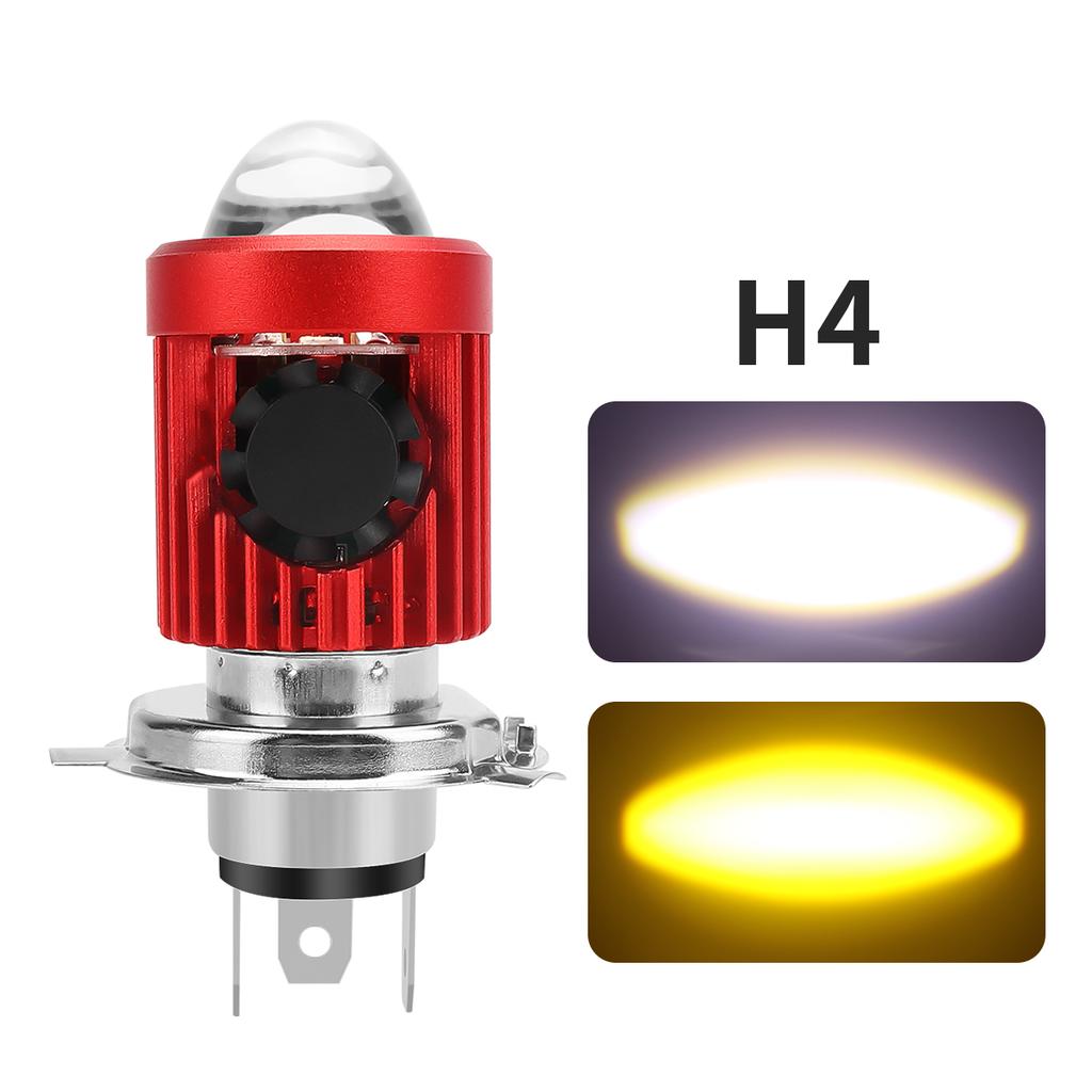 1Pc H4 LED Dual Color Motorcycle Headlight Bulbs BA20D with Fan Hi/Lo Beam 12V Fog Lamp Scooter Yellow White Motor Accessories