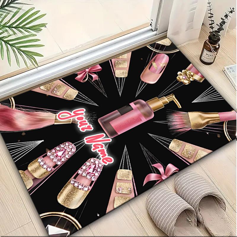 1PC Custom Name Glamorous Nail Art Theme Floor Mat Ideal for Living Room, Game Rooms, Office, Bedroom,Floor Mat Playful Design