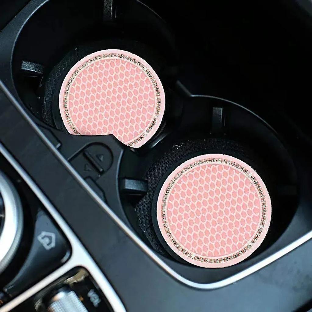 2 Pieces of Pink Cup Holder Mat, Car Cup Holder Mat, Pink Cup Holder Mat, Rhinestone Car Interior Accessories, Anti Slip Mat