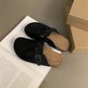 2025 New Spring and Summer Women's Bag Head Half Slippers Women Wear Leather Fashion Flat Bottom One Pedal Lazy Shoes