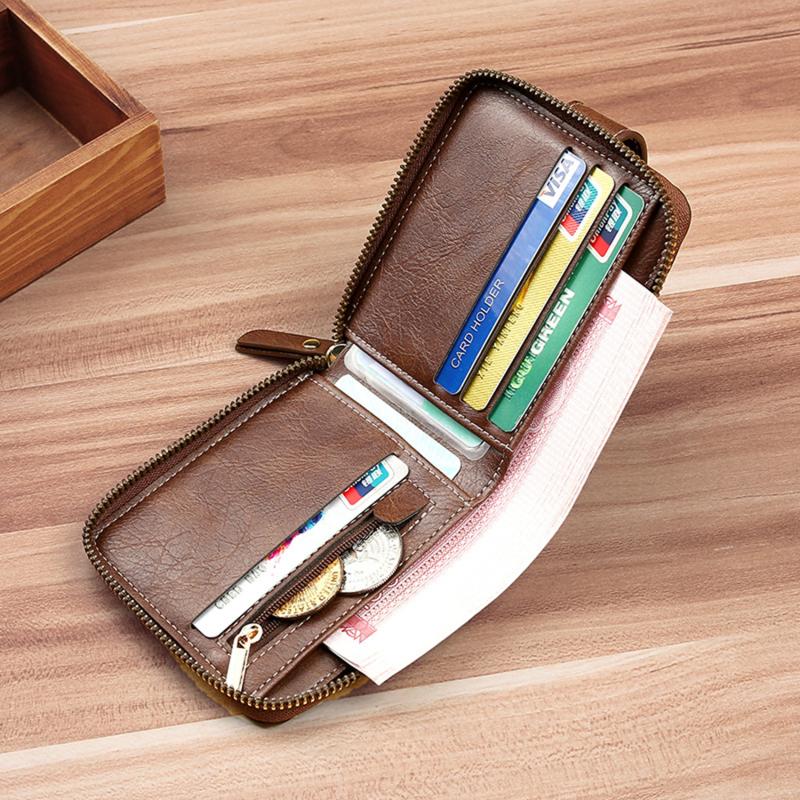 Vintage Men Wallet Short Purse Hasp Zipper Card Case Purse Solid Color PU Leather High Quality Durable Wallet Convenient Male