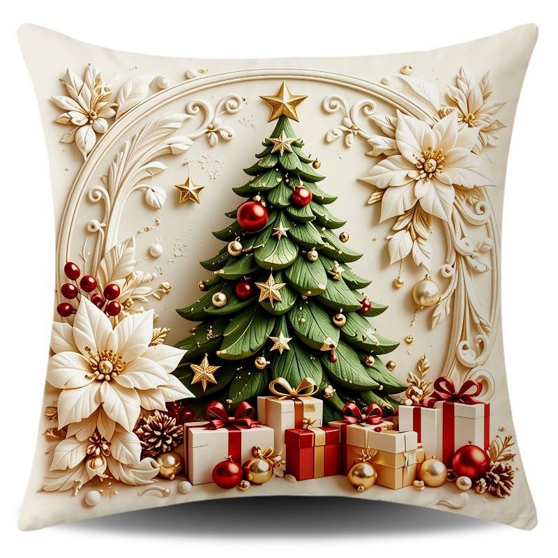 Christmas Throw Pillow Cover Set 45x45cm Short Plush Square Cushion Sofa Bed Decor Modern Minimalist Home
