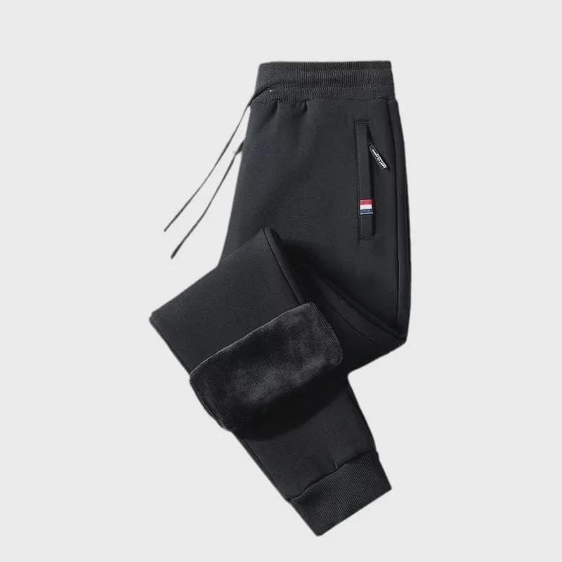 Мужские свободные теплые повседневные брюки из овчины, осень/зима, три цвета, карман на молнии, плюс бархат, большой размер