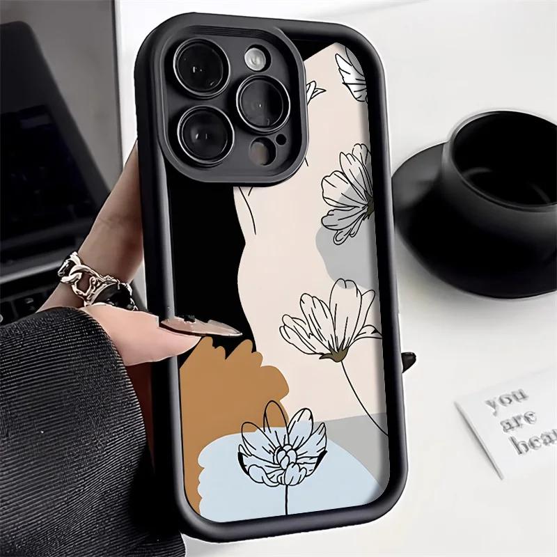 Чехол для телефона с абстрактными растениями для iPhone 17 15 Pro Max Чехол iPhone 13 16 14 12 11 Pro Max X XR XS 7 8 SECandy Жидкий силиконовый чехол