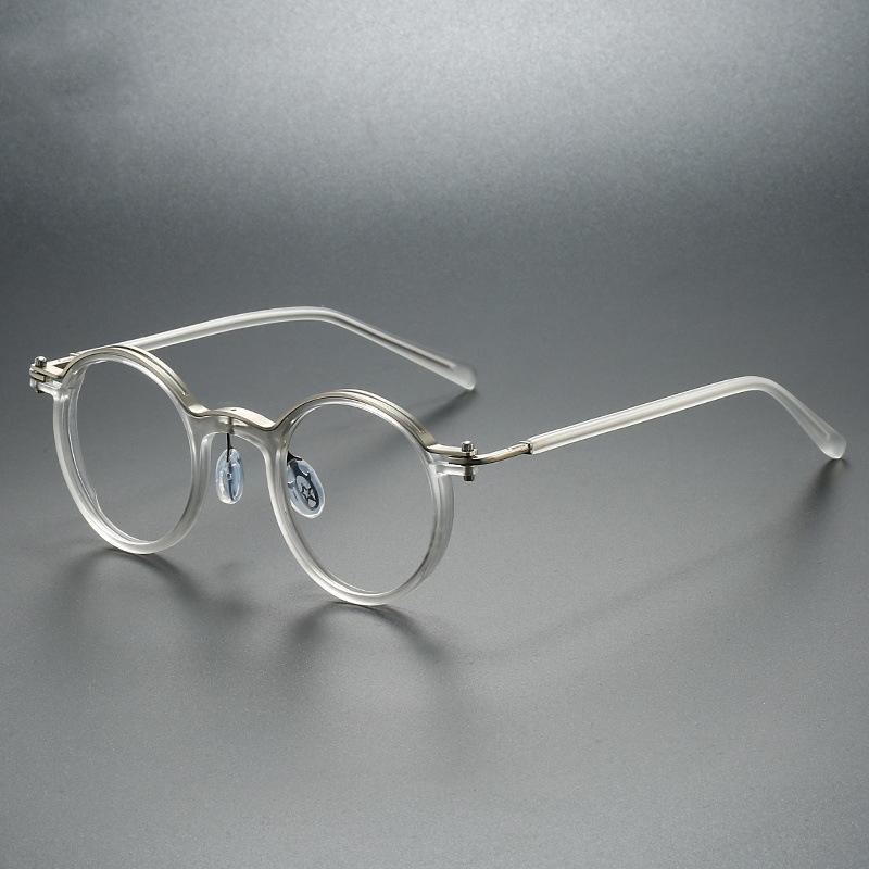 New Vintage Fashion Eyeframe Men'S And Women'S Round Frame Punk Metal Anti Blue Light Flat Glasses