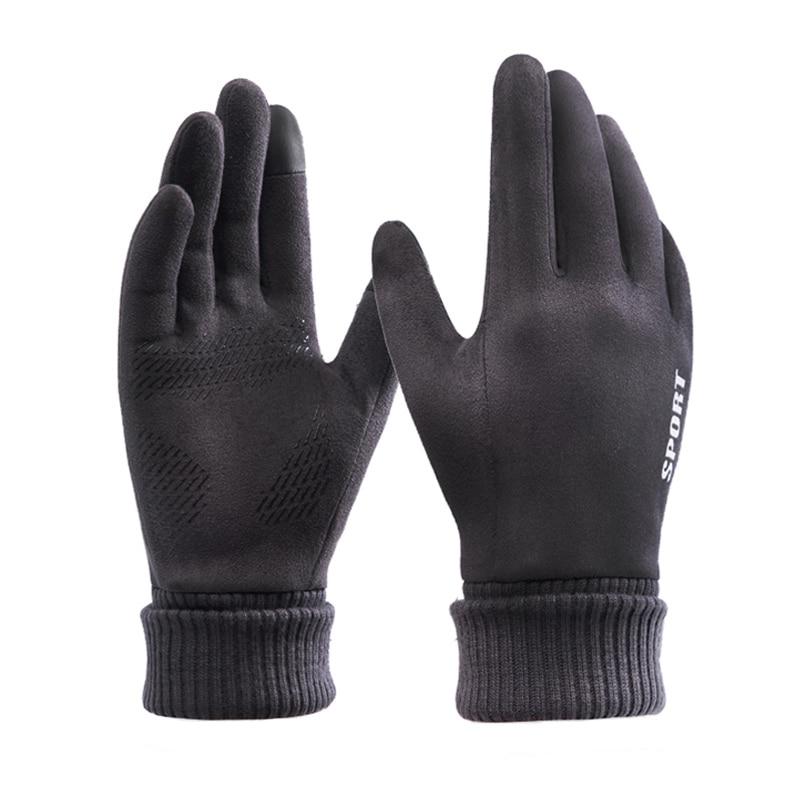Зимние мужские перчатки, уличные теплые перчатки с сенсорным экраном для езды на мотоцикле, мужские замшевые ветрозащитные перчатки с полным пальцем