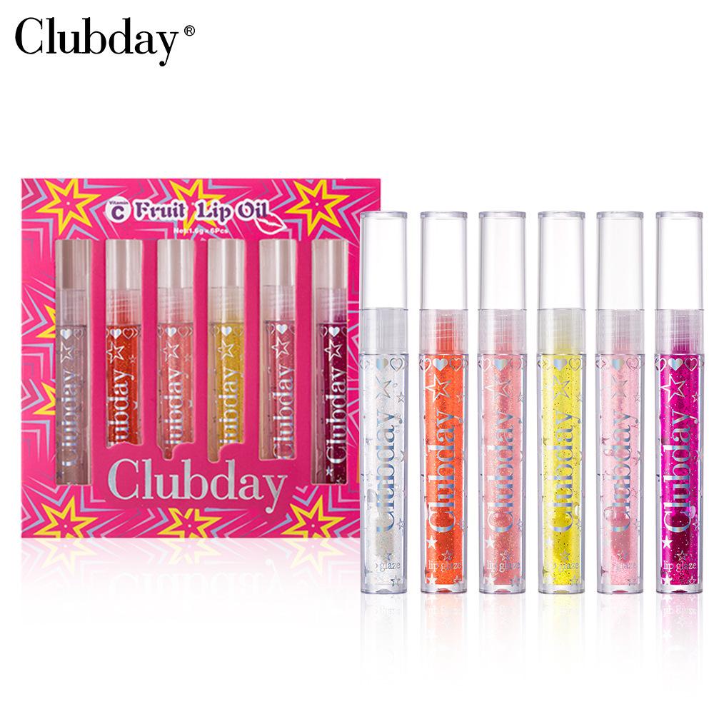 Clubday Vitamin C Fruit Lip Oil Set 6Pcs Clear Shimmer Lip Gloss Hydrating Glitter Lip Oil Tint Long-Lasting Glossy Makeup Cosmetic Gift for Women