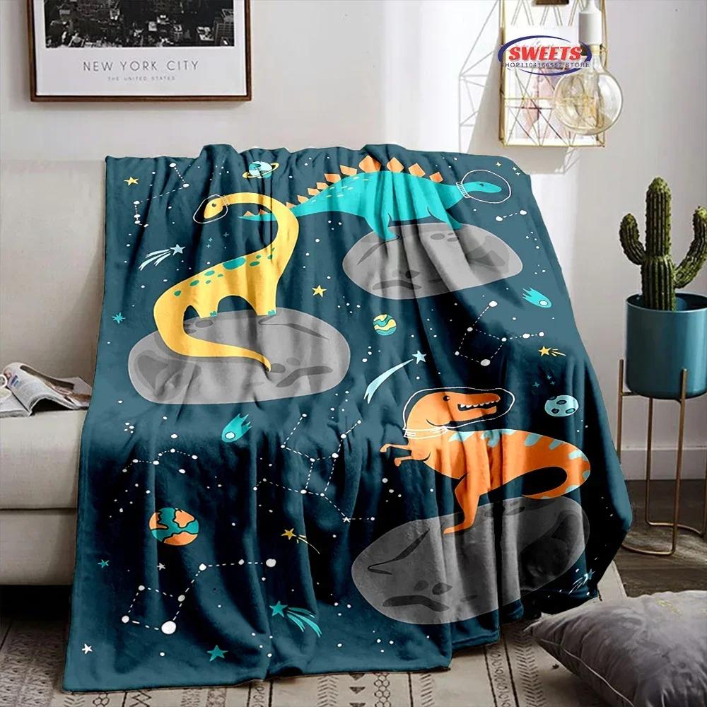 Dinosaur Print Flannel Throw Blanket Soft Warm Bed Cover for Bedroom Sofa Picnic Outdoor Leisure Nap Trip Gift