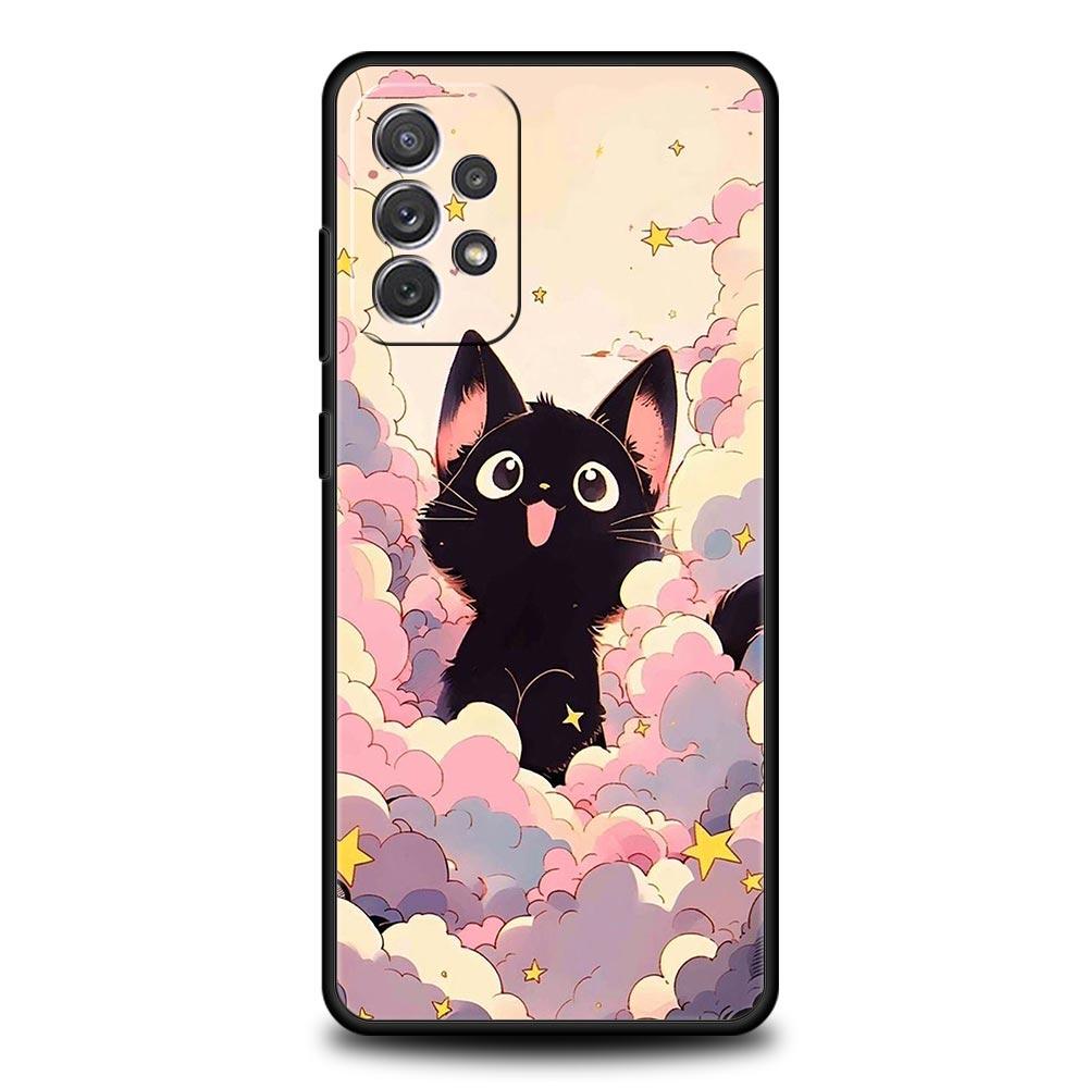 Чехол для телефона Samsung Galaxy A15 A13 A51 A71 A41 A31 A21S A03S A05 A35 A55 A23 A25 A33 A53 A73 5G Чехол Милый Мультяшный Черный Кот