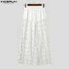 INCERUN Men Drawstring Elastic Waist Lace Patchwork Beach Loose Long Pants