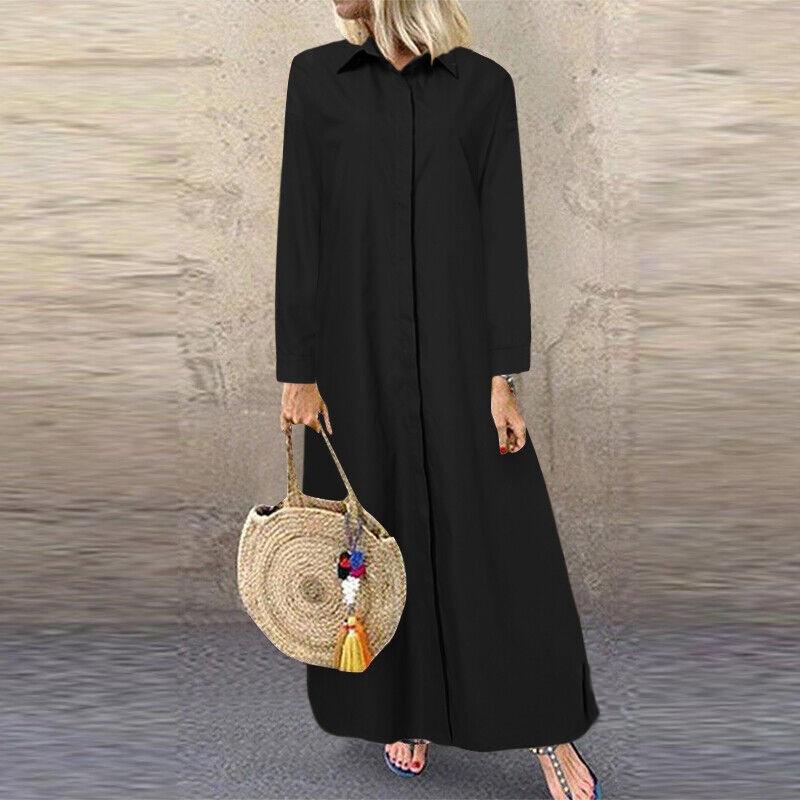European and American Solid Color Lapel Long Sleeve Simple Loose Casual Long Shirt Dress Cardigan Casual Dresses