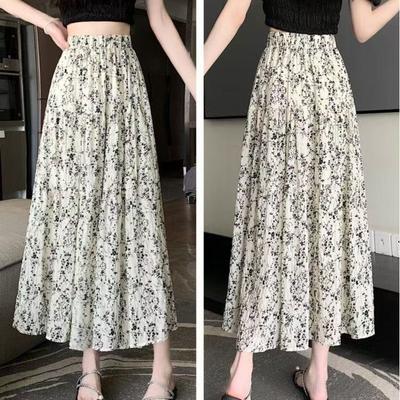 Летняя шифоновая юбка миди с цветочным принтом, с высокой талией, прилегающего силуэта - Универсальный расклешенный дизайн А-силуэта, элегантные многоярусные оборки, дышащая легкая ткань