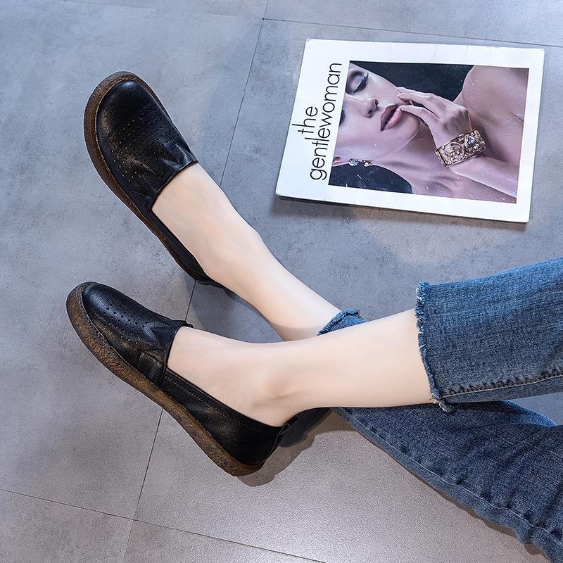 Женские летние дышащие лоферы с вырезами из натуральной кожи на мягкой подошве, плоская обувь для беременности, доступны большие размеры