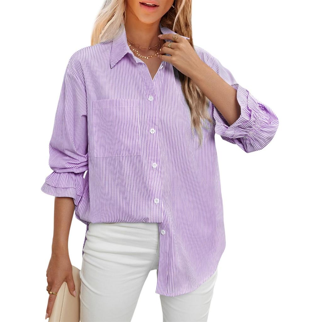 Модная женская полосатая повседневная рубашка топы с длинным рукавом