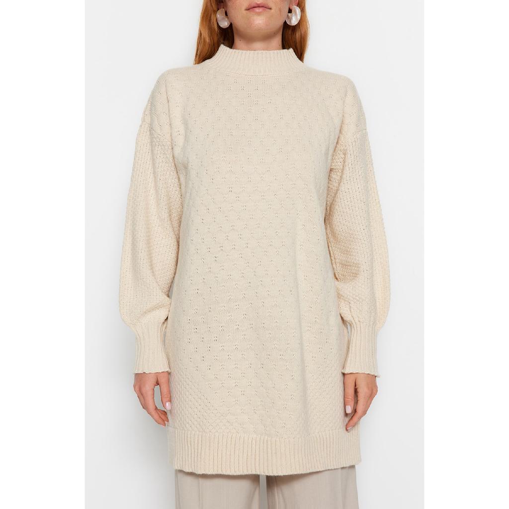 Stone High Collar Honeycomb Pattern Knitted Knitwear Sweater Tctaw24ak00020