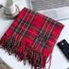 Red Scarf for Women in Winter Korean Style Plaid Versatile Warm High End Trendy New Year Gift Christmas Scarf Shawl