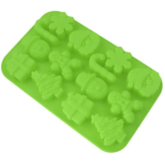 Рождественская силиконовая форма 14 ячеек Санта Снеговик Елка Леденец Подарочная коробка Антипригарная Пищевой класс Легкое извлечение Сделай сам