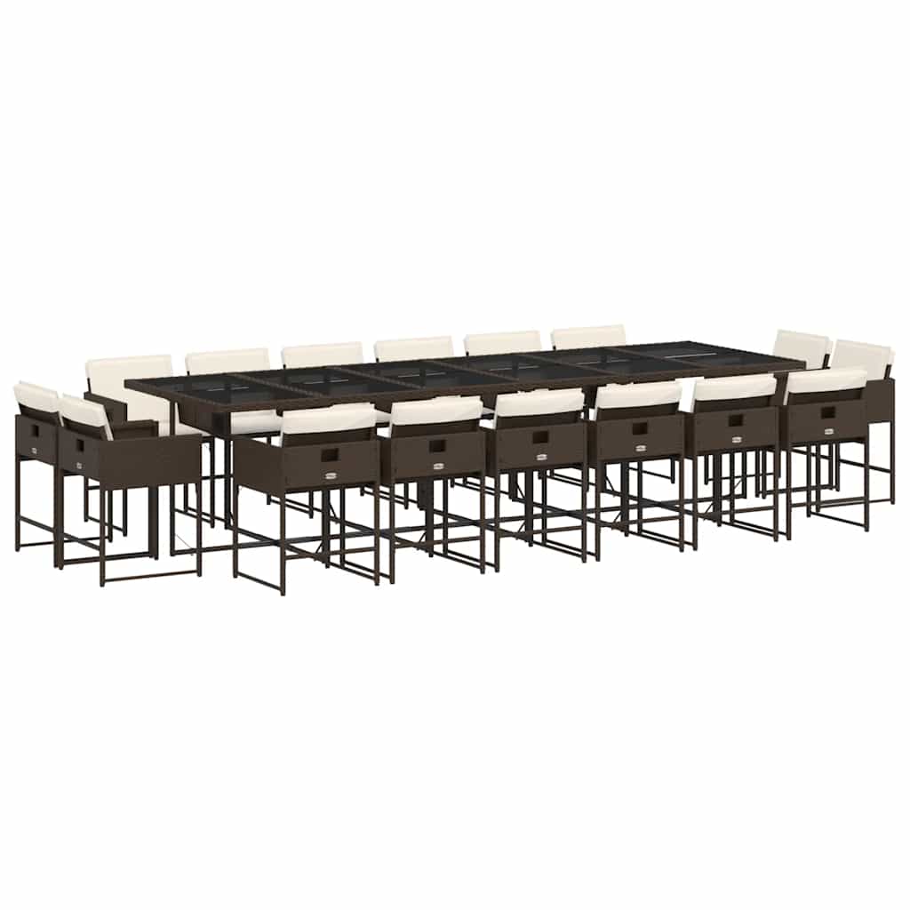 17 piece outdoor dining set with cushions brown poly rattan