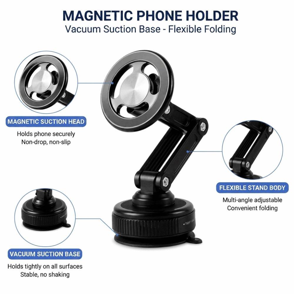 Foldable Vacuum Suction Phone Mount Magnetic Mobile Phone Support Vehicle Interior