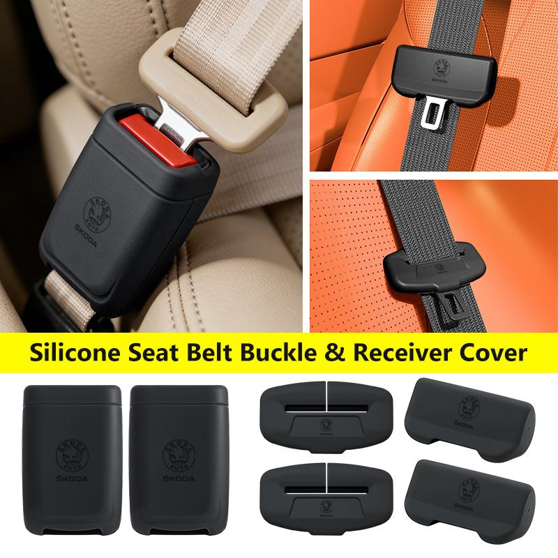 Car Seat Belt Buckle Silicone Anti-Scratch Protector Cover For Skoda Kamiq Karoq Octavia 2 3 Rapid Scala Kami Fabia VII VRS