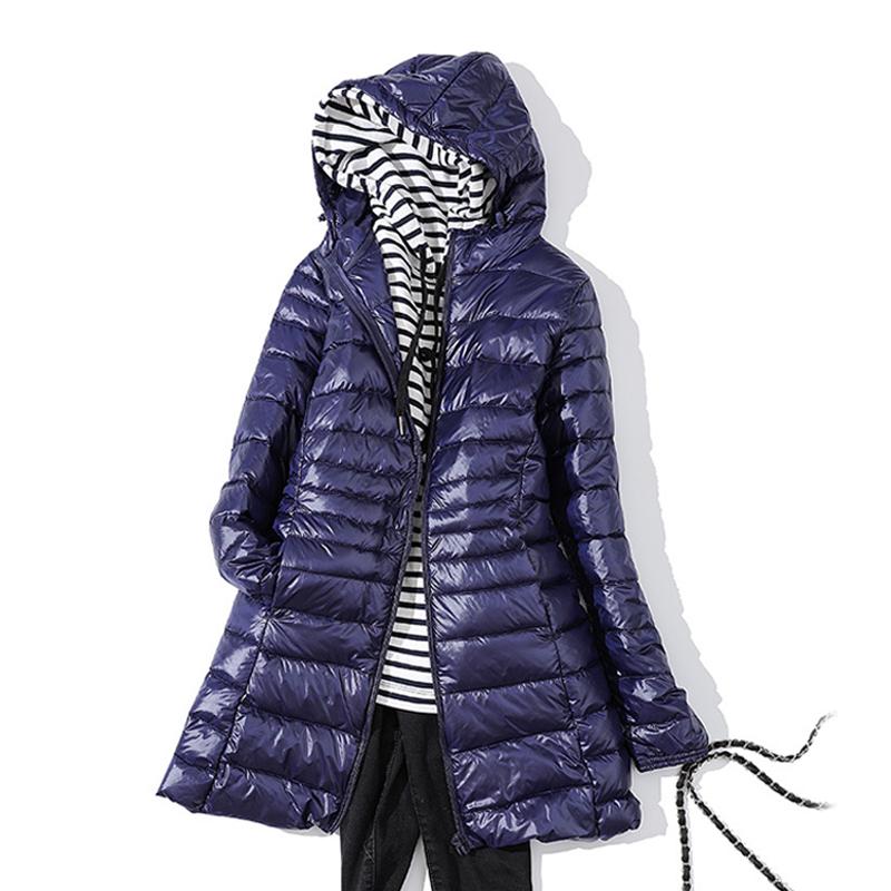 Женская ультралегкая белая куртка на утином пуху, женская осенне-зимняя теплая куртка, повседневная тонкая длинная куртка с капюшоном на утином пуху, женская верхняя одежда