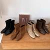 Korean Version of Retro Suede Splicing Elastic Thin Boots Women's 2025 Autumn and Winter New Inner Height Increase Fashion Versatile Short Boots