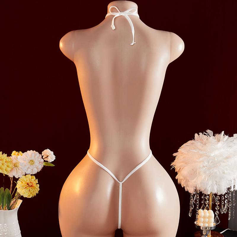 Белое Сексуальное Кружевное Эротическое Белье без Ластовицы, Комплект, Бэбидолл с Глубоким V-вырезом, Трусики без Ластовицы, Экзотическое Боди, Пижама, Костюмы