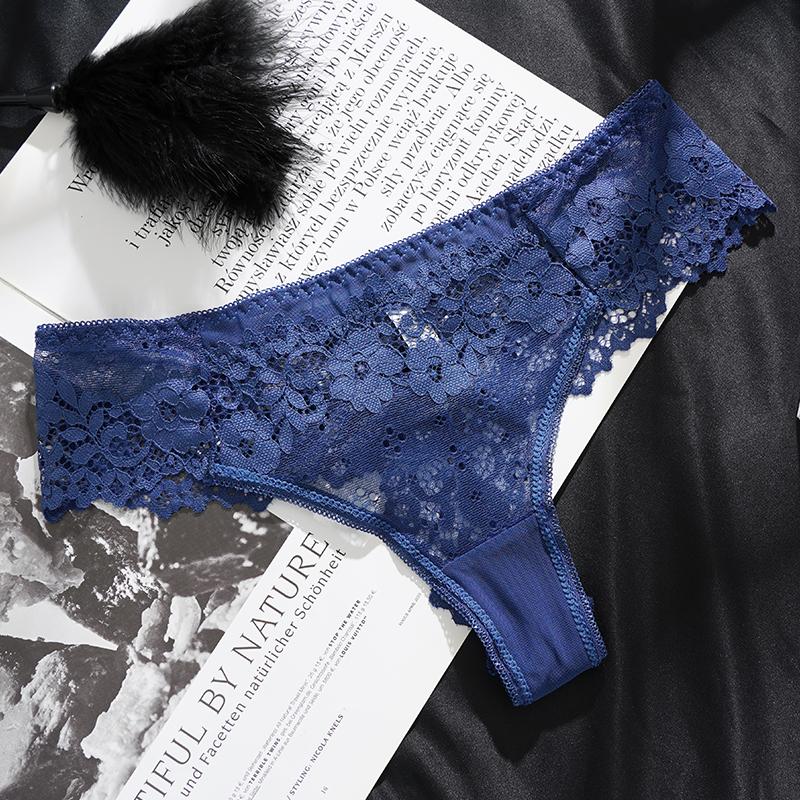 Women's Sexy Lace Floral Hollow Out Low-Rise Briefs Temptation Underwear High Quality Transparent Panties