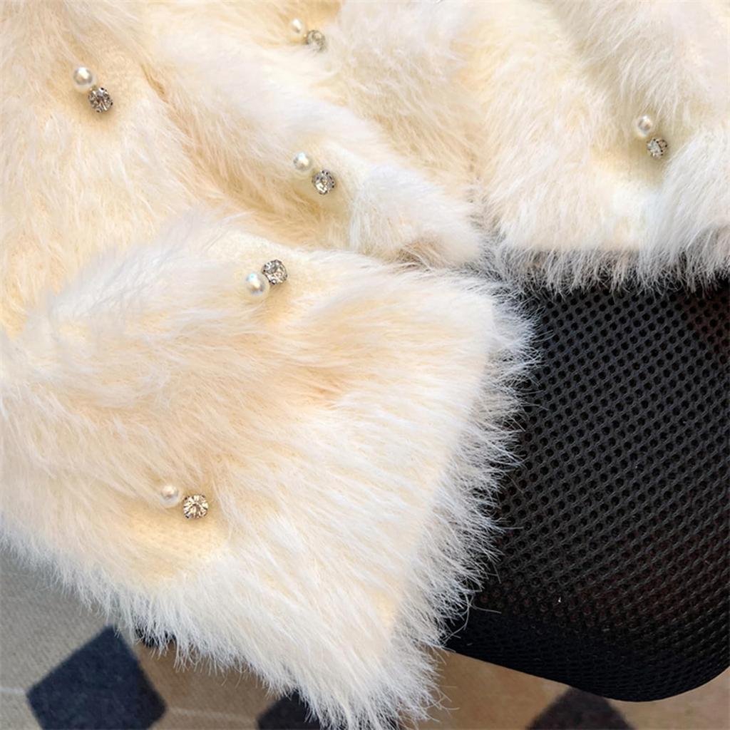 JIYUTOR Вязаный Кардиган с Мехом и Пушистым Длинноворсовым Мехом Свободного Покроя Идеально Подходит для Официальных Свадеб Женские Жемчуг, Пальто, Пуговицы с V-образным Вырезом, Посадка, (Свободный размер,