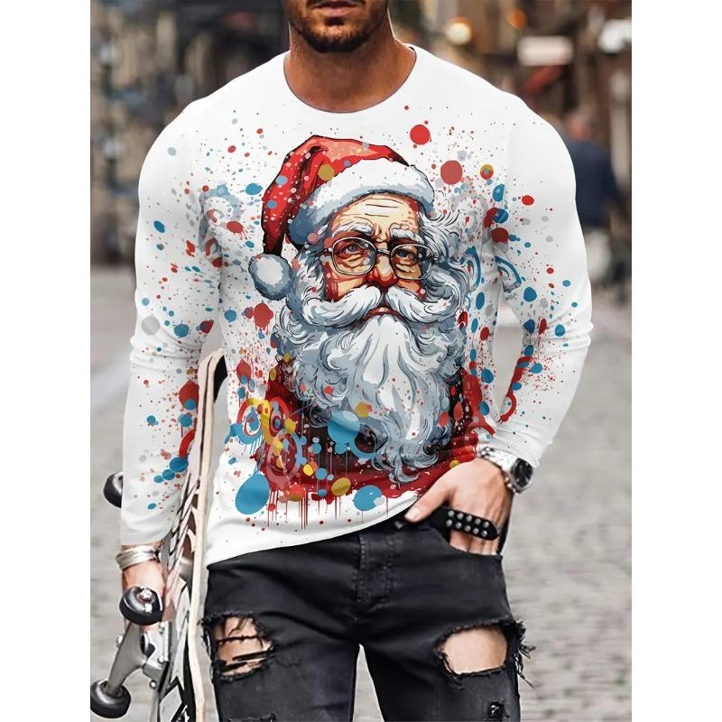 Футболка мужская с длинными рукавами и принтом «Рождественский Клаус», модная повседневная хлопковая кофта с круглым вырезом, новогодний подарок, рождественский топ в стиле хип-хоп, свободная футболка