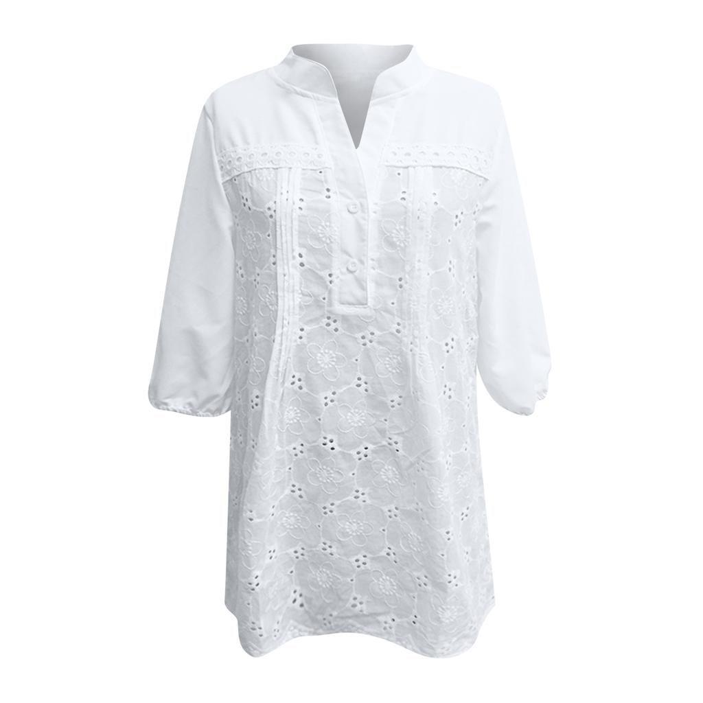 Модные женские повседневные однотонные топы с v-образным вырезом и рукавами три четверти, футболки