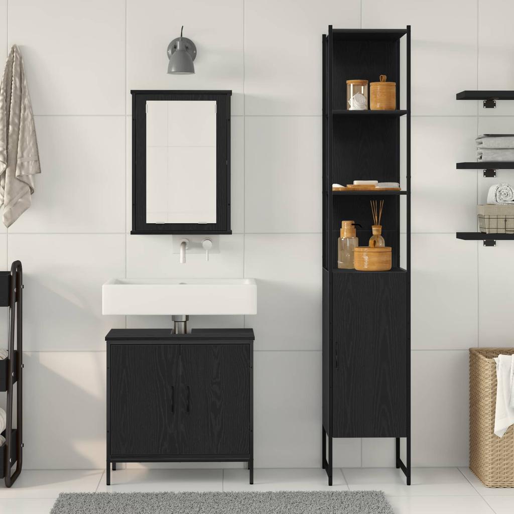 Bathroom Furniture Set with Shelf 3 pcs Black Wood Based Material