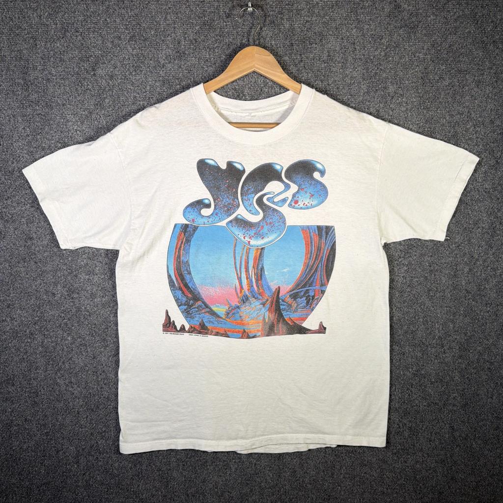 Vintage Yes Shirt Large White 90s Abstract Art Union Band Tee 1991 Roger Dean
