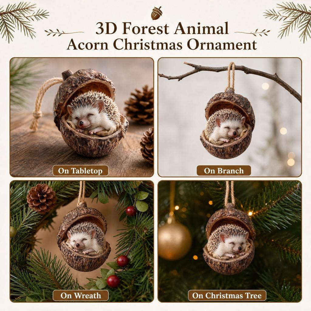 3D Forest Animal Acorn Christmas Ornament, Hedgehog Pendant