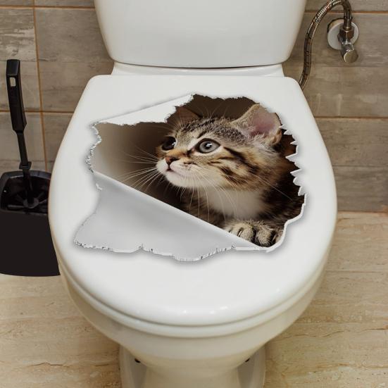 Наклейка на туалет с изображением сломанной дырки для кошек, водонепроницаемая, съемная, самоклеящаяся, из ПВХ, для гостиной, ванной комнаты, стены