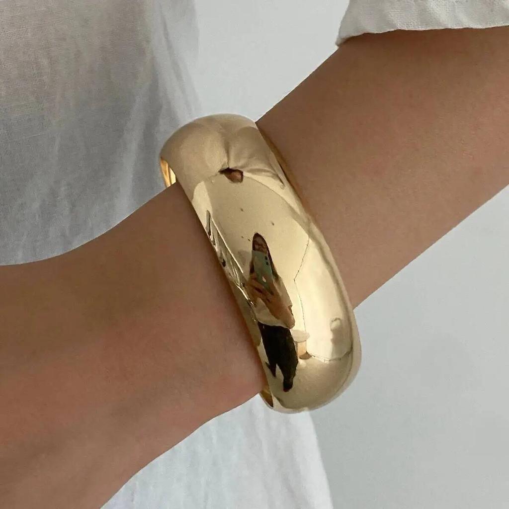 IngeSight.Z 3 Styles Boho Wide Chunky Round Acrylic Resin Bangle Women Hip Hop Geometric Metal Bracelet Stackable Charms Jewelry