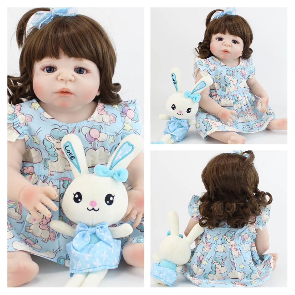 55 см полностью силиконовая кукла реборн для девочек, как настоящие длинные волосы, платье принцессы для малышей Bebe, Boneca, подарок на день рождения