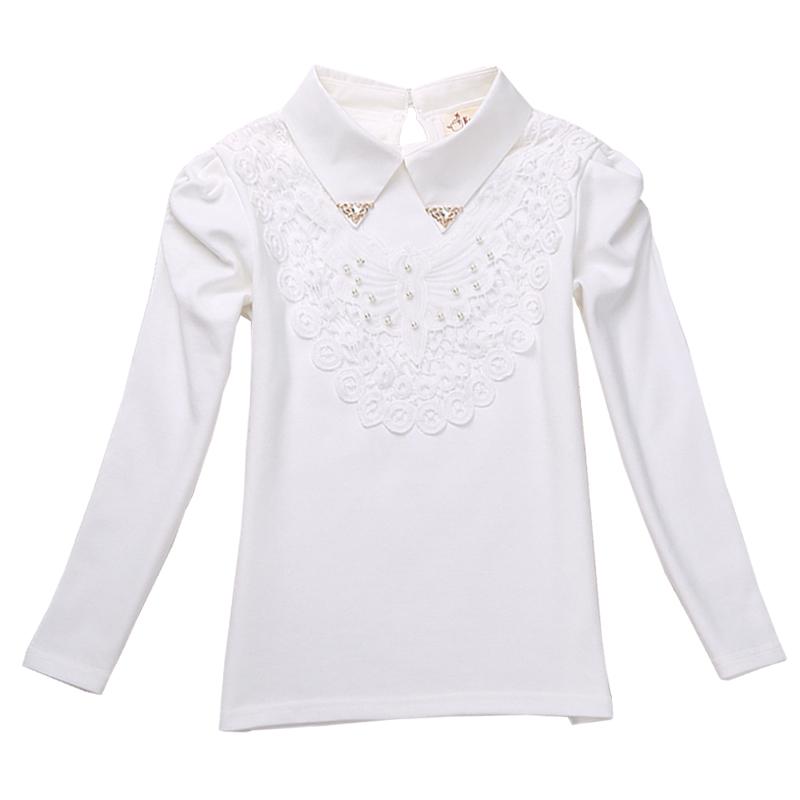 YUBAOBEI Spring Autumn Girls Blouse Children Lapel Tops Clothing Kids Cotton Pink White T-Shirt