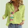 Женская модная рубашка с воротником с лацканами, весенне-осенний хлопковый льняной топ, повседневный кардиган с принтом, блузки