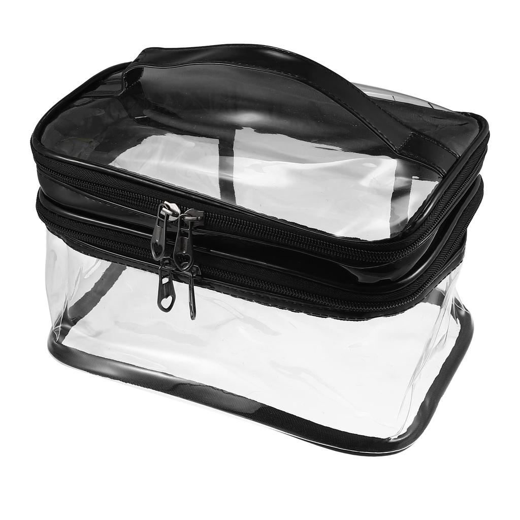 VOCOSTE Double Layer Makeup Cosmetic Travel Clear Toiletry Bag for Black Bag, Case, Women,